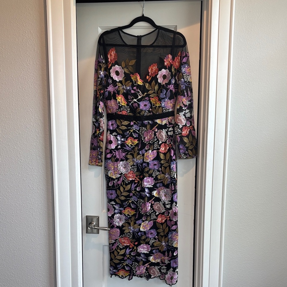 Gorgeous Fall/Winter Floral Embroidered Beaded 3D Mesh Dress NWT